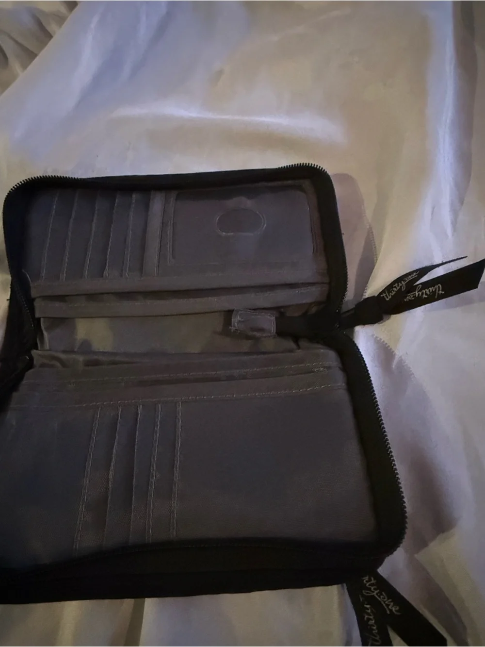 Thirty One Quilted Black Plaid Zip Around Travel Wallet